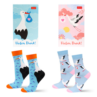 2 Paar lustige Socken mit Storchmotiv - Geschenk für die Hebamme