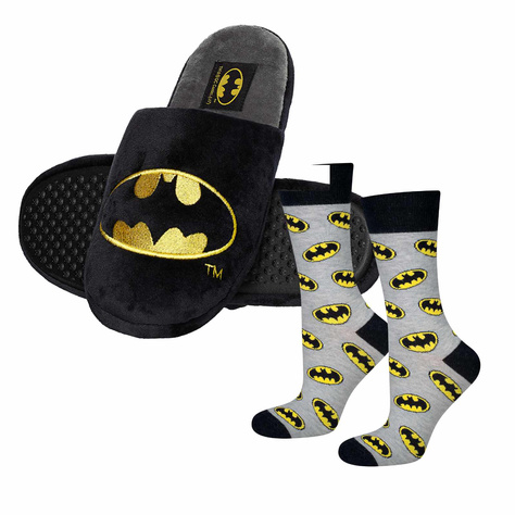 Set mit 1x Herrensocken + 1x Hausschuhe | Batman DC COMICS | SOXO