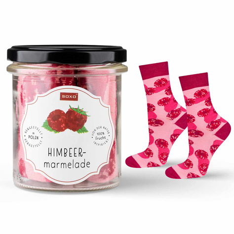 1 Paar von lustigen Socken mit Himbeer marmelademotiv im eine Glas | Damensocken | SOXO