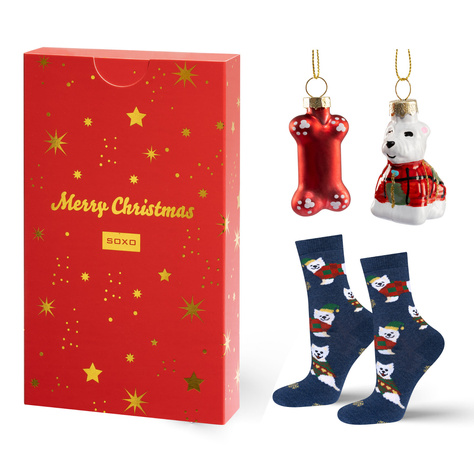 Set Soxo Herren- und Damen-Socken und Christbaumkugeln