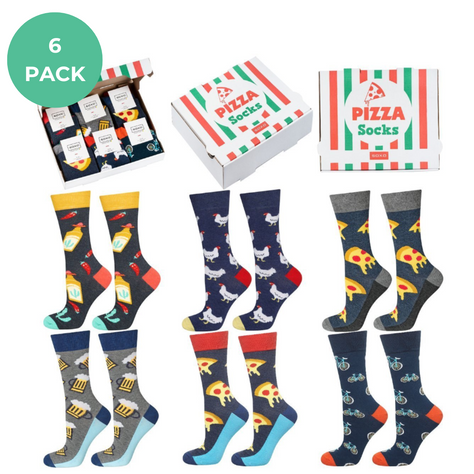 6 Paar von lustigen Socken mit Pizzamotiv einzigartiger Verpackung | Herrensocken | SOXO