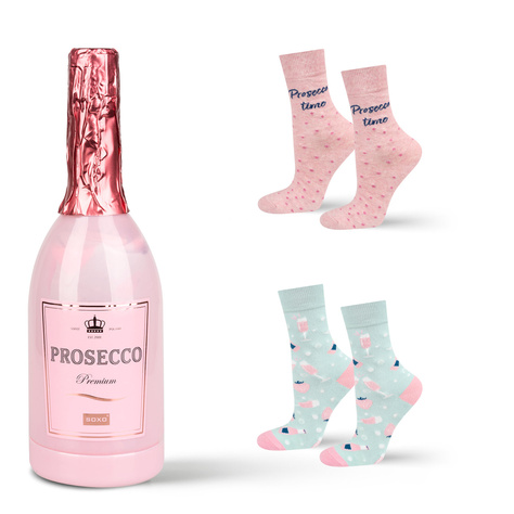 2 Paar von lustigen Socken mit Proseccomotiv in einzigartiger Verpackung | Damensocken | SOXO