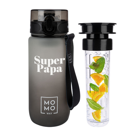  Wasserflasche mit Fruchteinsatz, grau-schwarz | BPA free | Tritan | MOMOWAY