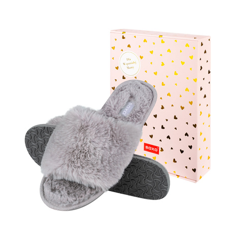 SOXO Damenpantoffeln grau mit harter TPR-Sohle in Geschenkbox