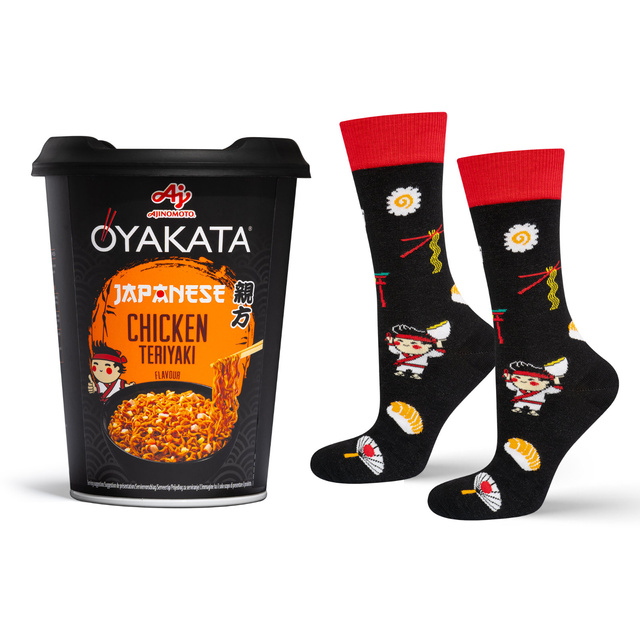 Socken mit Oyakata Teriyaki-Motiv in Tasse