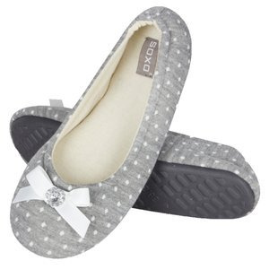 Grau Hausschuhe Damen Ballerinas SOXO mit einem Bogen