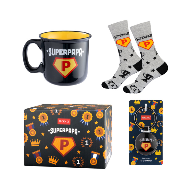 Set Herrensocken Super Papa in einer Tasse mit Schlüsselanhänger