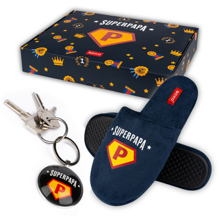 Set Herren-Hausschuhe SuperPapa-Motiv + Schlüsselanhänger