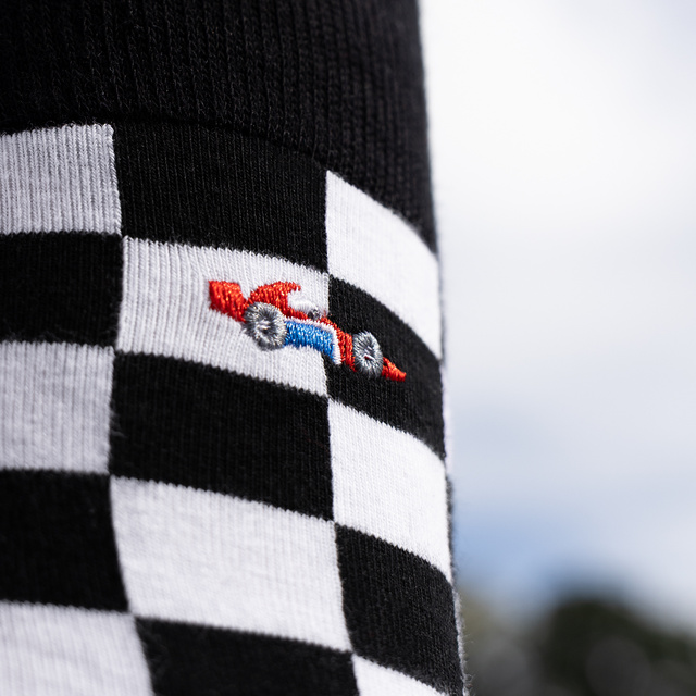 Socken mit Formel-1-Motiv im Grußkarten-Stil