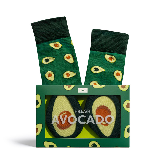 1 Paar von lustigen Socken mit Avocadomotiv in einzigartiger Verpackung | Damen-/Herrensocken | SOXO