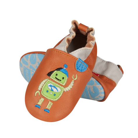 Braun Babyhauschuhe SOXO Leder mit Roboter