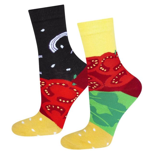 1 Paare von lustigen Socken mit Hamburgermotiv in einzigartiger Verpackung | Damensocken | SOXO