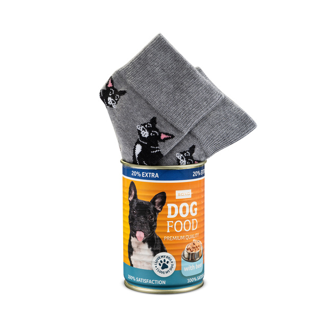 1 Paar von lustigen Socken mit Buldogmotiv in einzigartiger Verpackung | Damen-/Herrensocken | SOXO