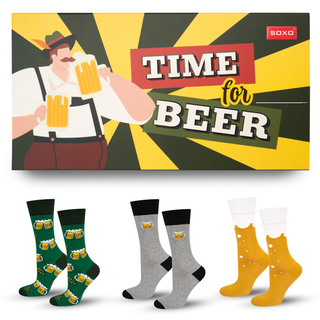 3 Paar von lustigen Socken mit Biermotiv in einzigartiger Verpackung | Herrensocken | SOXO