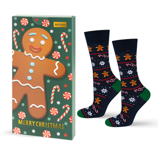 Socken mit Lebkuchen-Motiv in Kartenverpackung