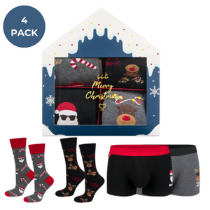 Set mit 2x Herrensocken + 2x Boxershorts mit Weihnachtsmotiv in einzigartiger Verpackung | SOXO