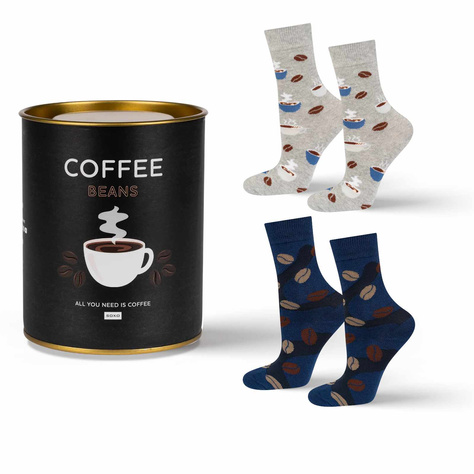 2 Paar von lustigen Socken mit Kaffeemotiv in einzigartiger Verpackung | Damen-/Herrensocken | SOXO