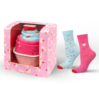 1 Paar von lustigen Socken mit Cupcakemotiv in einzigartiger Verpackung | Damensocken | SOXO