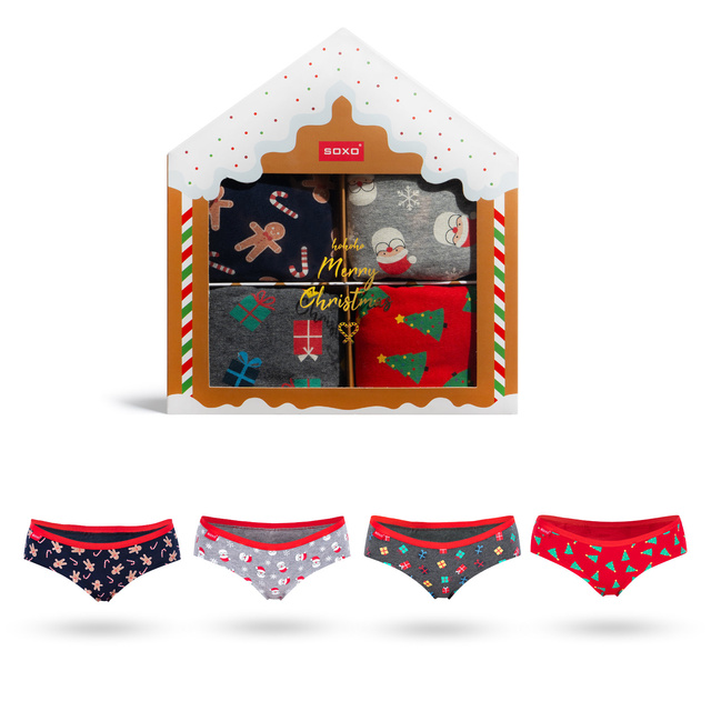 4x SOXO Hipster-Höschen für Damen Weihnachtsslip zu Weihnachten, ein perfektes Geschenk für sie