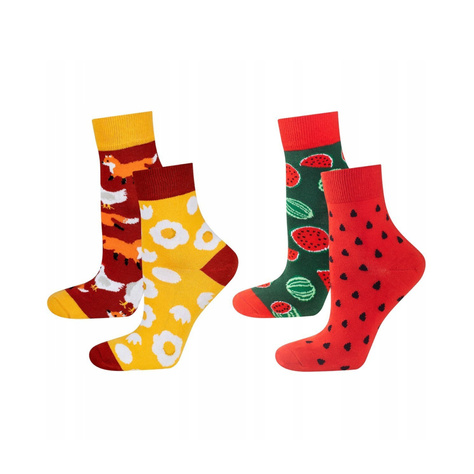 Bunte Set 2x Damen socken SOXO GOOD STUFF Lustige mit Wassermelone und Henne