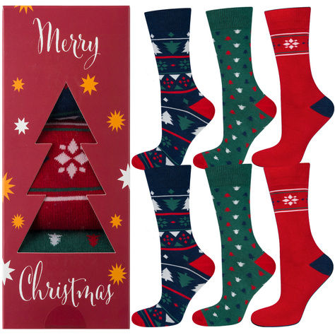 3 Paar von lustigen Socken mit Weihnachtenmotiv in einzigartiger Verpackung | Herrensocken | SOXO