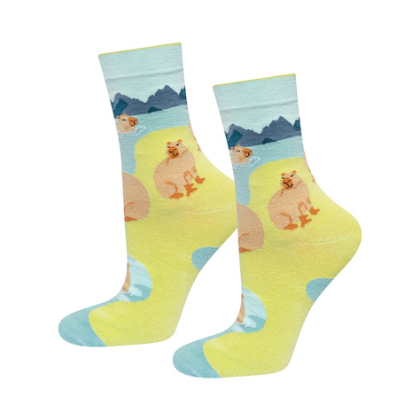 2 Paar von lustigen Socken mit Capybara im Wasser-Motiv | Damen-/Herrensocken | SOXO