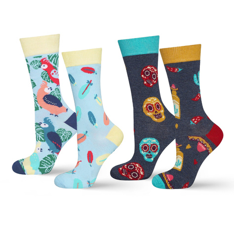  Set mit 2x Damensocken | Papageienmotiv + Mexicomotiv | SOXO