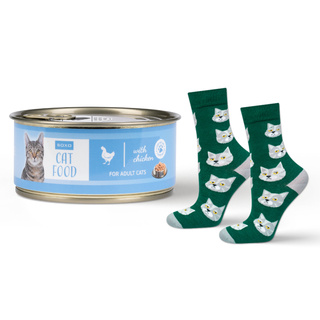 Socken mit Katzen-Motiv in Dose