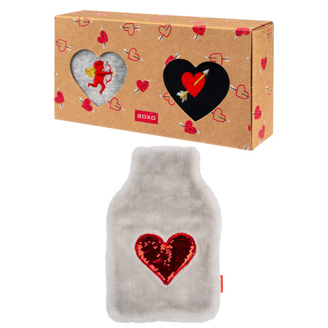 Set: Herren- und Damensocken Soxo und Valentinstag-Wärmflasche in Verpackung