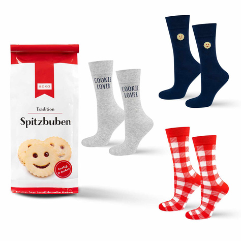 3 Paare von lustigen Socken mit Keksmotiv in einzigartiger Verpackung | Damen-/Herensocken | SOXO