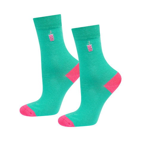 2 Paar von lustigen Socken mit Bubble Tea Motiv in einzigartiger Verpackung | Damen-/Herrensocken | SOXO