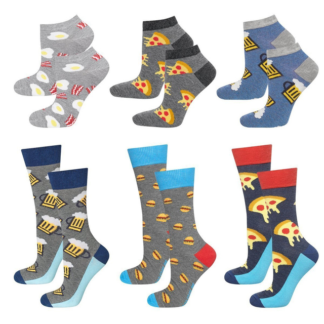 Set mit 3x Kurze Herrensocken + 3x lange Herrensocken |Pizza + Bier + Hamburger | SOXO