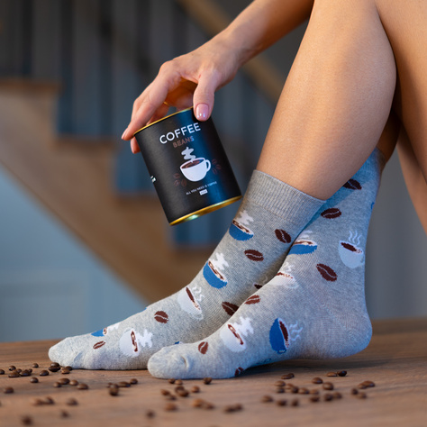 2 Paar von lustigen Socken mit Kaffeemotiv in einzigartiger Verpackung | Damen-/Herrensocken | SOXO