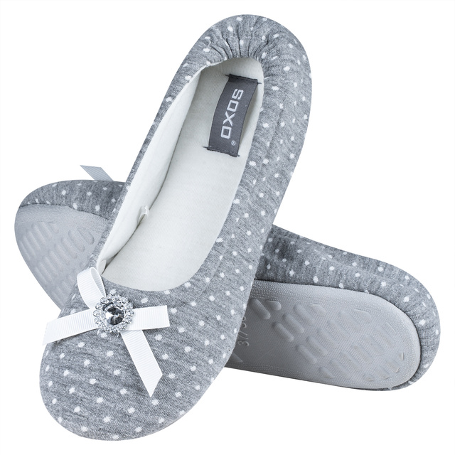 Grau Hausschuhe Damen Ballerinas SOXO mit einem Bogen 