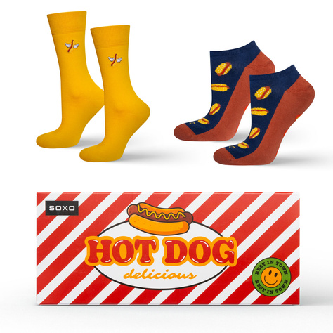 2 Paar von lustigen Socken mit Hot-Dog motiv in einzigartiger Verpackung | Herrensocken | SOXO