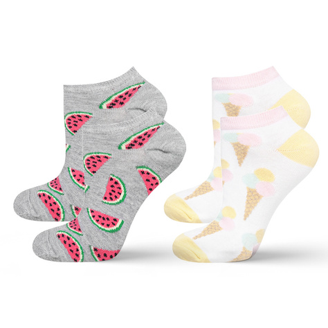 SOXO Set 2 Damen kurze Socken | Wassermelone und Eiscreme Muster