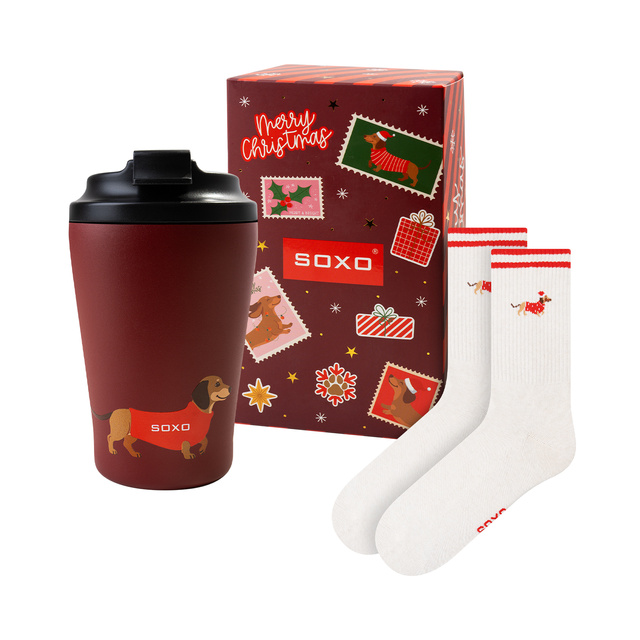 Dackel Socken + Thermobecher Geschenkset