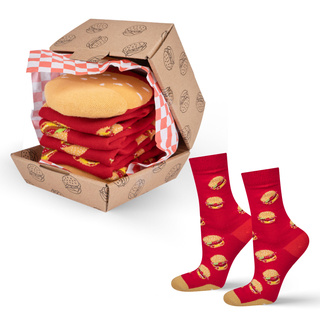 1 Paar von lustigen Socken mit Hamburgermotiv in einzigartiger Verpackung | Damen-/Herrensocken | SOXO