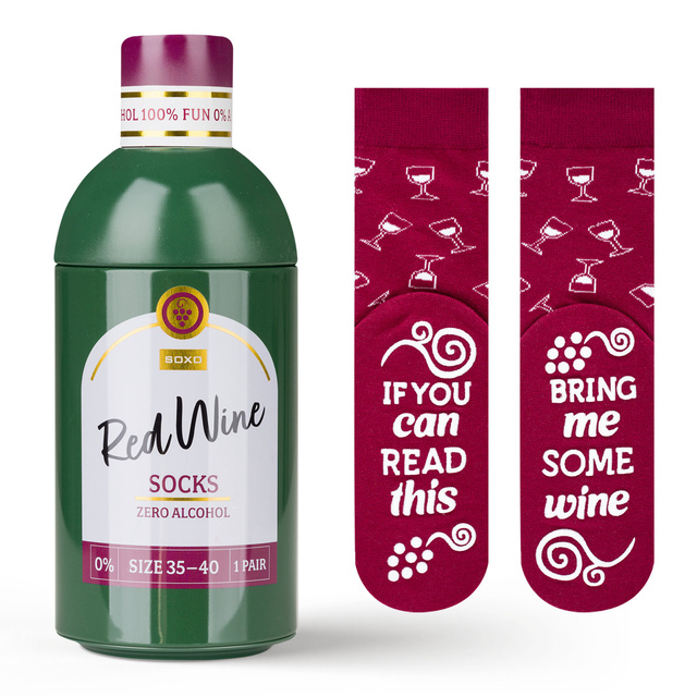 1 Paar von lustigen Socken mit Rotweinmotiv in einzigartiger Verpackung | Damensocken | SOXO