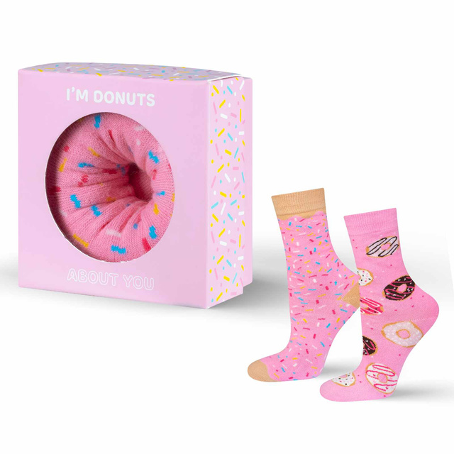 1 Paar von lustigen Socken mit Donutmotiv in einzigartiger Verpackung | Damensocken | SOXO