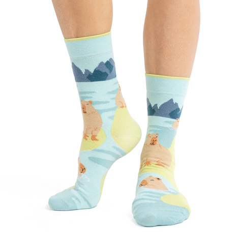 2 Paar von lustigen Socken mit Capybara im Wasser-Motiv | Damen-/Herrensocken | SOXO