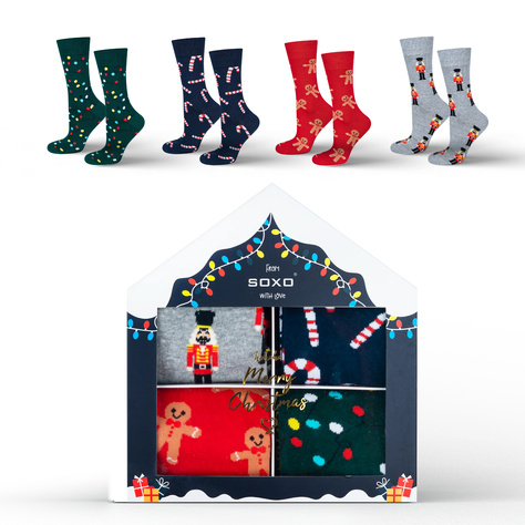 4 Paar von lustigen Socken mit Weihnachtsmotiv in einzigartiger Verpackung | Herrensocken | SOXO