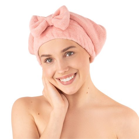 Turban mit Schleife rosa Bade | Handtuch | 22x17 cm | MOMO WAY