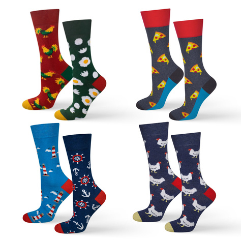 Set mit 4x bunten Herrensocken Pizza + Henne + Laterne + Ei | SOXO