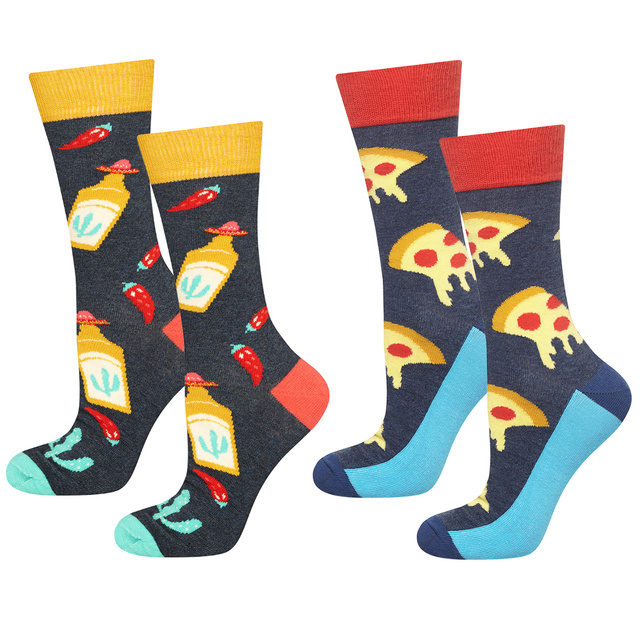 Set mit 2x bunten Herrensocken Pizzamotiv + Tequilamotiv | SOXO