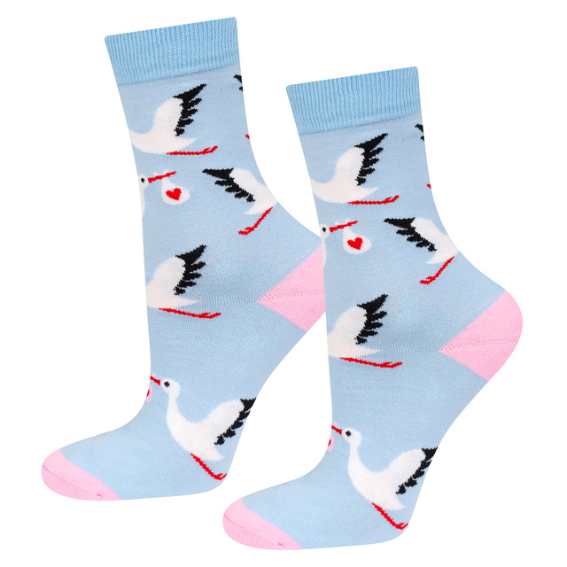 2 Paar lustige Socken mit Storchmotiv - Geschenk für die Hebamme