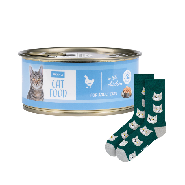 Socken mit Katzen-Motiv in Dose