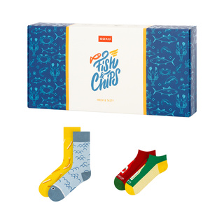 Socken mit Fisch und Chips-Motiv 2er-Pack