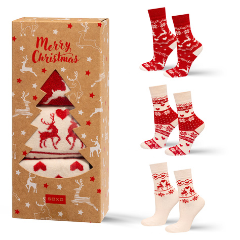 3 Paare von lustigen Socken mit Weihnachtenmotiv in einzigartiger Verpackung | Damensocken | SOXO