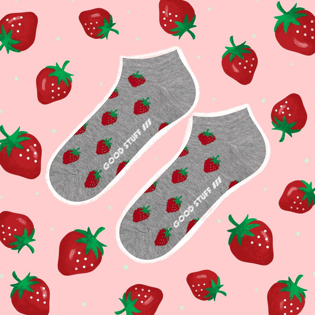 1 Paare von lustige Kurze Socken mit Erdbeere | Damensocken | SOXO